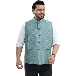 john pride Plus Size Men Regular Fit Self Design Cotton Blend Green Nehru Jacket (JPNJ7530_Green)-picture-21