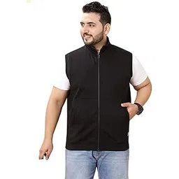 john pride Plus Size Men Regular Fit Sleeveless Mock Collar Solid Fleece Black Front-Open Sweatshirt(JPSWT75230_Black)-picture-35