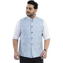 john pride Plus Size Men Regular Fit Striped Cotton Blend Blue Nehru Jacket (JPNJ7532_Blue)-picture-24