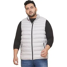 JOHN PRIDE Plus Size Men's Solid Sleeveless Mock Collar Grey Padded Jacket for Men-picture-11