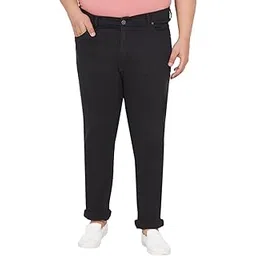 john pride Plus Size Men's Stretchable Mid-Rise Comfort Fit Clean Look Black Cotton Jeans for Men-picture-16