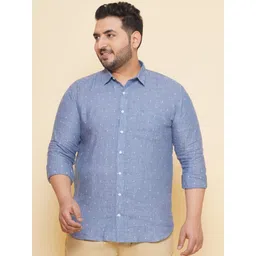 John Pride Plus Size Micro Disty Printed Linen Casual Shirt-picture-34