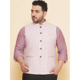 John Pride Plus Size Printed Cotton Linen Nehru Jacket-picture-14