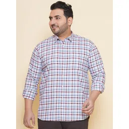John Pride Plus Size Shepherd Checked Spread Collar Cotton Casual Shirt-picture-34