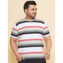 John Pride Plus Size Striped Round Neck T-shirt-picture-37