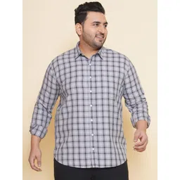 John Pride Plus Size Tartan Checked Cotton Casual Shirt image 1