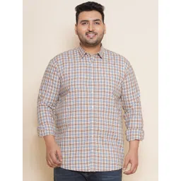 John Pride Plus Size Tartan Checked Regular Fit Opaque Cotton Casual Shirt-picture-36