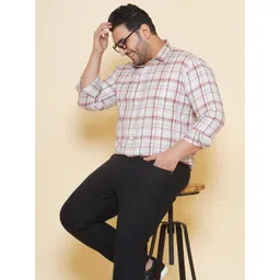 John Pride Plus Size Tartan Checked Spread Collar Cotton Casual Shirt-picture-17