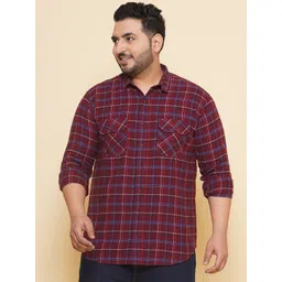 John Pride Plus Size Tartan Checked Spread Collar Cotton Casual Shirt-picture-17