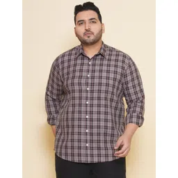 John Pride Plus Size Tartan Checked Spread Collar Cotton Casual Shirt-picture-16