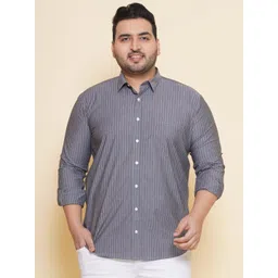 John Pride Plus Size Vertical Striped Spread Collar Casual Shirt-picture-29