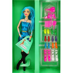 johnnie boy Elegant Girl Doll with 8 Pair of shoes and Makeup accessories| Colorful hair|-picture-27