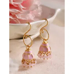 Johori Pink & Golden Jhumki Earrings-picture-12