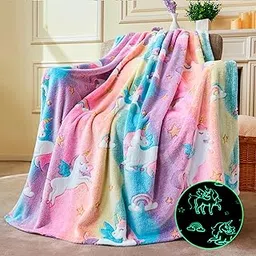 Joiedomi Glow in The Dark Blanket - Unicorn Blanket Gift Toys for Girls - Soft Cozy Flannel Throw Blanket - for Kids Age 2-12 Birthday Bedroom Decor 50"×60"-picture-15