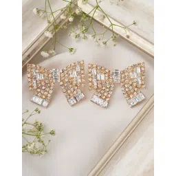 Joker & WItch Gold Base and Silver Stones Stud Loenora Bow Style Stud Earring-picture-27