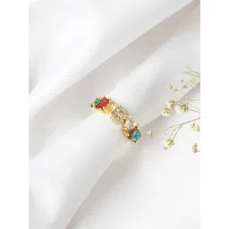 JOKER & WITCH Gold-Toned & White Rhinestone-Studded Alphabet B Finger Ring-picture-25