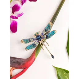 JOKER & WITCH Gold Toned Blue Rhinestone Brooch image 1