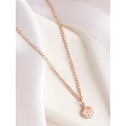 Joker & Witch Rose-Gold Tone Sea Shell Rose Charm Necklace-picture-48