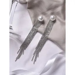 JOKER & WITCH Silver-Toned & White Stone-Studded Contemporary Drop Earrings-picture-20