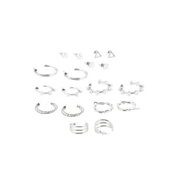 JOKER & WITCH Silver-Toned Contemporary Hoop Earrings image 3