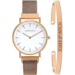 joker & witch Stainless Steel Women Matte Shimmer Rose Gold Analog Watch Bracelet Stack, White Dial, Rose Gold Band-picture-12
