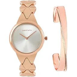 joker & witch Stainless Steel Women Starling Rosegold Analog Watch Bracelet Stack, Silver Dial, Rose Gold Band-picture-31