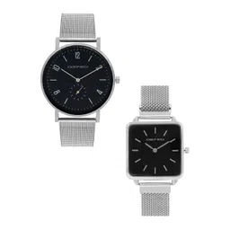 JOKER & WITCH Unisex Set Of 2 Black & Silver-Toned Annie & Alvy Couple Watches JWCW30-picture-34