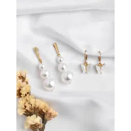 Joker & Witch White & Gold Wellyn Pearl And Charms Set Drop Earrings - Set of 2-picture-10