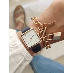 JOKER & WITCH Women Black & White Gold-Plated Watch & Bracelet Gift Set-picture-28