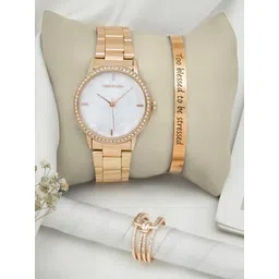 JOKER & WITCH Women Rose Gold Toned Stainless Steel Analogue Watch With Bracelet & Ring-picture-21