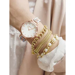 JOKER & WITCH Women White & Rose Gold-Toned Claire Watch Gift Set JWBS420-picture-34