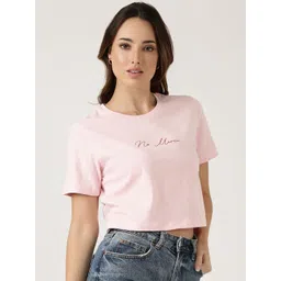 Jolene.club Women Typography Printed Round Neck Crop Boxy T-shirt-picture-16