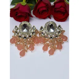 Jolly Faces Artificial Stones Studded And Beaded Geometric Drop Earrings-picture-29