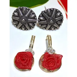 Jolly Faces Set Of 2 Artificial Stones Studded Circular Oxidised Studs image 1