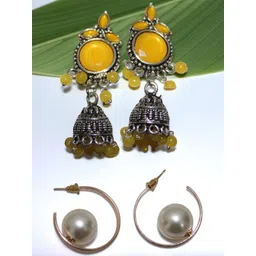 Jolly Faces Set Of 2 Artificial Stones Studded Contemporary Shaped Drop Earrings-picture-10