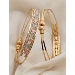 JollyStar Women 2 American Diamond Antique Gold-Plated Bangle-Style Bracelet-picture-31