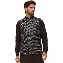 jompers Black Embroidered Velvet Nehru Jacket for Men-picture-24