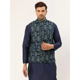 Jompers Blue Regular Fit Self Pattern Nehru Jacket-picture-15