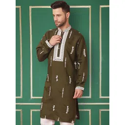 Jompers Chikankari Embroidered Mandarin Collar Cotton Silk Straight Kurta-picture-37