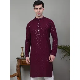 Jompers Embroidered Mandarin Collar Pure Cotton Chikankari Kurta-picture-42