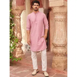 Jompers Embroidered Sequinned Mandarin Collar Kurta With Pyjamas-picture-41