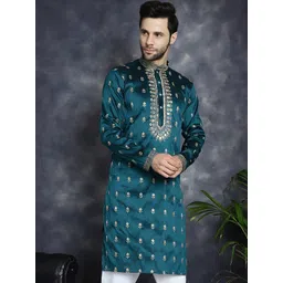 Jompers Ethnic Motifs Printed Mandarin Collar Zari Jacquard Weave Straight Kurta-picture-27