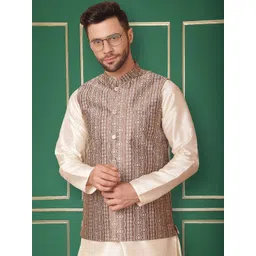 Jompers Ethnic Motifs Woven Design Silk Cotton Nehru Jacket-picture-24