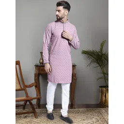 Jompers Floral Chikankari Embroidered Sequinned Pure Cotton Kurta With Churidar-picture-14