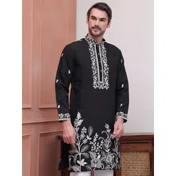 Jompers Floral Embroidered Mandarin Collar Chikankari Straight Kurta-picture-26