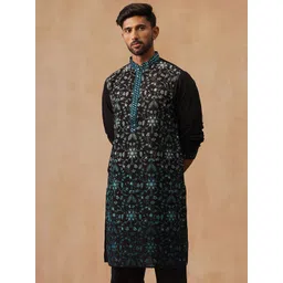 Jompers Floral Embroidered Mandarin Collar Chikankari Straight Kurta-picture-17