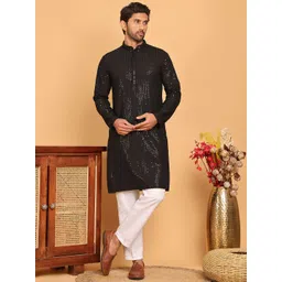 Jompers Floral Embroidered Mandarin Collar Sequinned Straight Kurta With Pyjama-picture-21