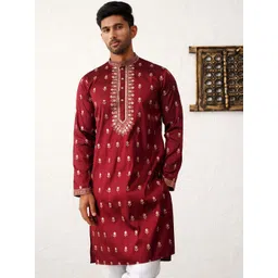 Jompers Floral Embroidered Mandarin Collar Sequinned Straight Kurta with Pyjamas-picture-31