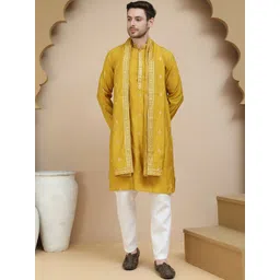 Jompers Floral Embroidered Mandarin Collar Sequinned Straight Kurta With Pyjamas & Dupatta-picture-19