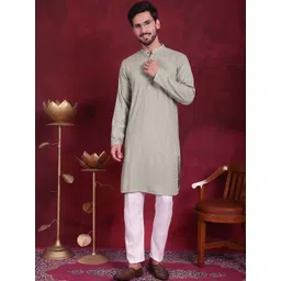 Jompers Floral Embroidered Mandarin Collar Sequinned Straight Kurta with Trousers-picture-30